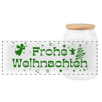 Frohe Weihnachten grün Sterne Engel Weihnachtsbaum - Panorama Keksdose mit Holzdeckel - Weiß - Vorne