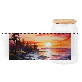 sunset - Panoramic Cookie Jar with Wooden Lid - white - Front