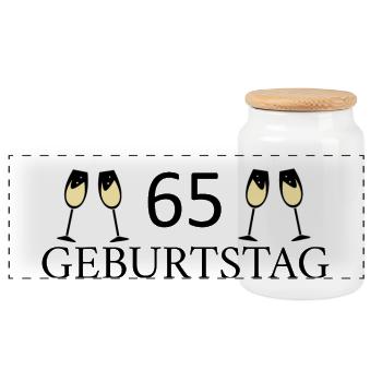 65e anniversaire 65 ans - Boîte à biscuits avec couvercle en bois - blanc - Devant