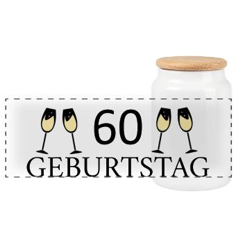 60.Geburtstag 60 Jahre - Panorama Keksdose mit Holzdeckel - Weiß - Vorne