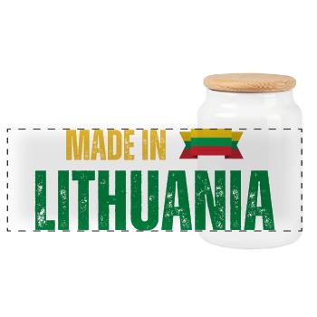 Made in Lithuania, Lithuanian pride - Panoramic Cookie Jar with Wooden Lid - white - Front