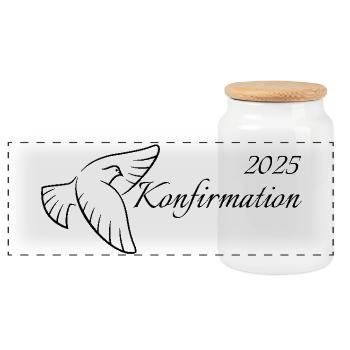 Confirmation 2025 Flying Dove Holy Spirit - Panoramic Cookie Jar with Wooden Lid - white - Front