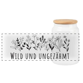wild und ungezähmt wiesenblumen illustration - Panorama Keksdose mit Holzdeckel - Weiß - Vorne