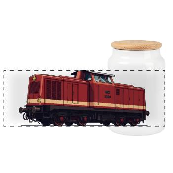 Vintage Diesel Locomotive - Panorama Keksdose mit Holzdeckel - Weiß - Vorne