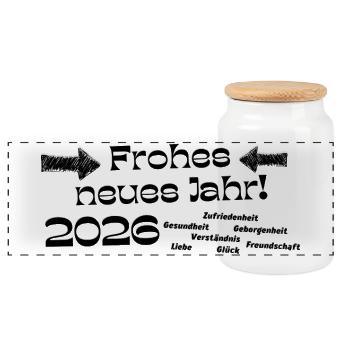 New Year's Eve New Year's Wishes Happy New Year 2026 - Panoramic Cookie Jar with Wooden Lid - white - Front