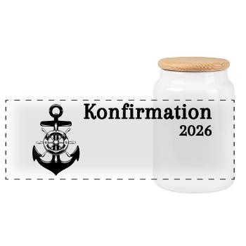 Konfirmation 2026 Glaube christlich Anker Ruder - Panorama Keksdose mit Holzdeckel - Weiß - Vorne