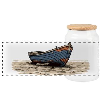 Voilier patiné sur la côte - Boîte à biscuits avec couvercle en bois - blanc - Devant