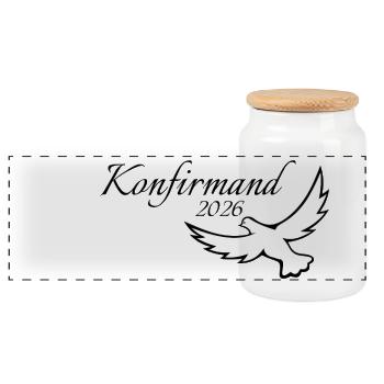 Confirmation 2026 Confirmation Dove Flying - Panoramic Cookie Jar with Wooden Lid - white - Front