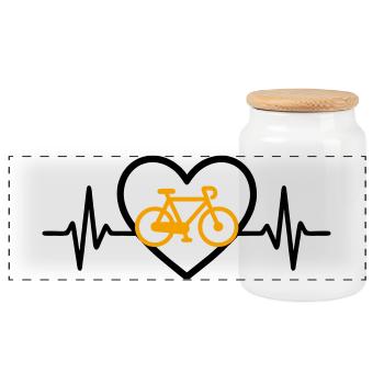 Cycling Heart Bicycle Passion Gift - Panoramic Cookie Jar with Wooden Lid - white - Front