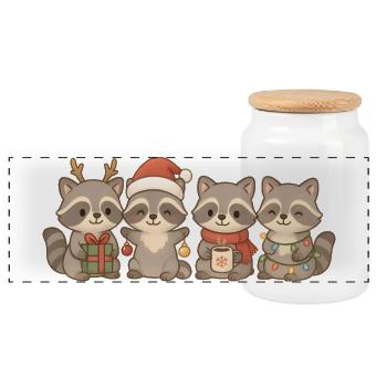 Raccoons Kids Boys Girls Christmas Wash - Panoramic Cookie Jar with Wooden Lid - white - Front