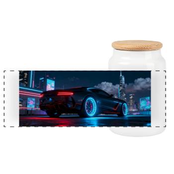 Nuit de la ville de Neonflitzer - Boîte à biscuits avec couvercle en bois - blanc - Devant