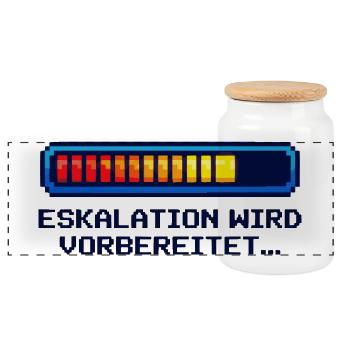 "Escalation Shirt" – Nerd & Geek Style (German) - Panoramic Cookie Jar with Wooden Lid - white - Front