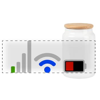 Tech Signal and Battery Wifi Network Icons - Panoramic Cookie Jar with Wooden Lid - white - Front