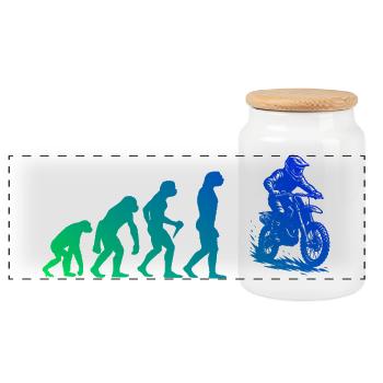 Characterful motocross design - Panoramic Cookie Jar with Wooden Lid - white - Front