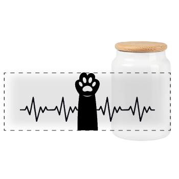 Cat's paw ECG heartbeat - Panoramic Cookie Jar with Wooden Lid - white - Front