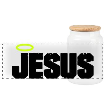 Jesus Christ - Panoramic Cookie Jar with Wooden Lid - white - Front