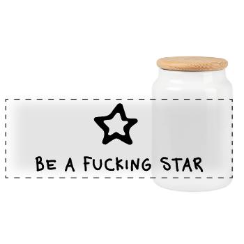Be a fucking Star – Starkes Statement Motiv - Panorama Keksdose mit Holzdeckel - Weiß - Vorne