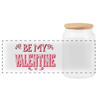 Be My Valentine Romantic Heart - Panoramic Cookie Jar with Wooden Lid - white - Front