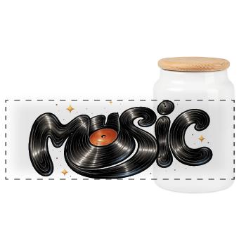 Music font from vinyl record - Panoramic Cookie Jar with Wooden Lid - white - Front