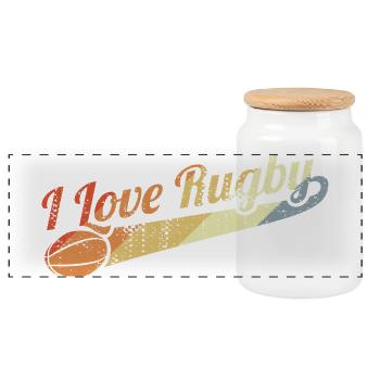 I love rugby - Panoramic Cookie Jar with Wooden Lid - white - Front