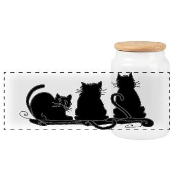 Cats - Panoramic Cookie Jar with Wooden Lid - white - Front