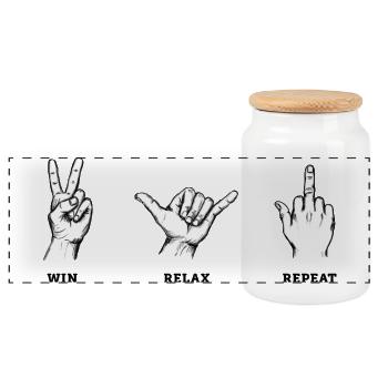 Ensemble de signes répétés Win Relax – Illustration - Boîte à biscuits avec couvercle en bois - blanc - Devant