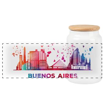 Portenos Skyline Buenos Aires - Panorama Keksdose mit Holzdeckel - Weiß - Vorne