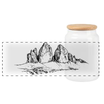 Three Peaks Silhouette | Dolomites Classic Mountain - Panoramic Cookie Jar with Wooden Lid - white - Front