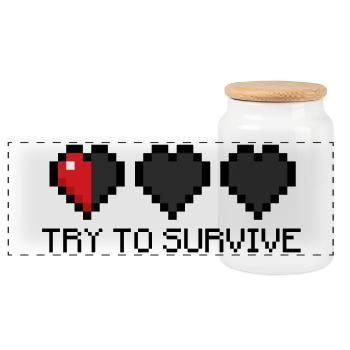Gaming - Try to survive! - Panorama Keksdose mit Holzdeckel - Weiß - Vorne