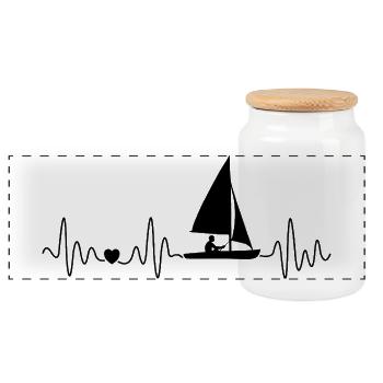 Retro Segeln Herzschlag Mit Segelboot Für Segler - Panorama Keksdose mit Holzdeckel - Weiß - Vorne