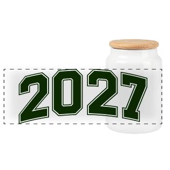 2027 Grüne Outline-Zahlen - Panorama Keksdose mit Holzdeckel - Weiß - Vorne