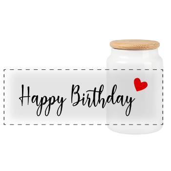 ANNIVERSAIRE. HAPPY BIRTHDAY. JOYEUX ANNIVERSAIRE. - Boîte à biscuits avec couvercle en bois - blanc - Devant