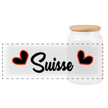 SWITZERLAND. COUNTRY. GENEVA. SWITZERLAND. HUMOR. COUNTRY - Panoramic Cookie Jar with Wooden Lid - white - Front