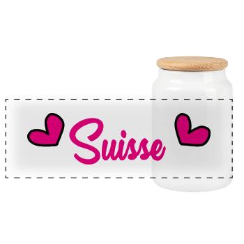 SUISSE. HUMOUR. PAYS. DRAPEAU. GENEVE. LAUSANNE - Boîte à biscuits avec couvercle en bois - blanc - Devant