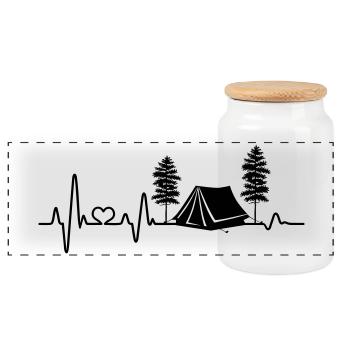 zelten Herzschlag Zelt Camping Liebe campen Natur - Panorama Keksdose mit Holzdeckel - Weiß - Vorne