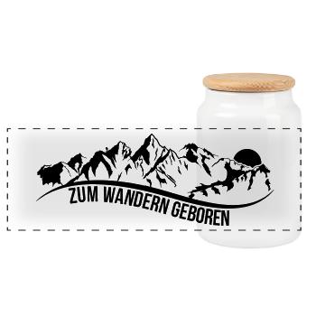 Zum wandern geboren - Panorama Keksdose mit Holzdeckel - Weiß - Vorne
