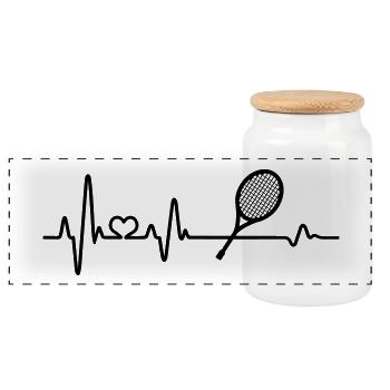 Dear Tennis Heartbeat Tennis Player Gift Idea - Panoramic Cookie Jar with Wooden Lid - white - Front