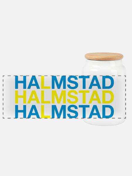 HALMSTAD Schweden Schwedische Flagge Swedish Flag - Panorama Keksdose mit Holzdeckel - Weiß