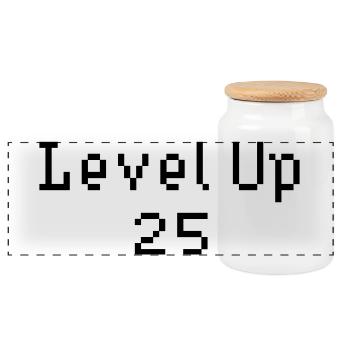 Level Up - 25. Geburtstag - Panorama Keksdose mit Holzdeckel - Weiß - Vorne