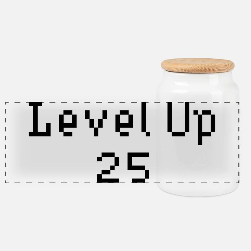 Level Up - 25. Geburtstag - Panorama Keksdose mit Holzdeckel - Weiß