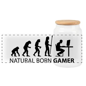 evolution natural born gamer - Panoramic Cookie Jar with Wooden Lid - white - Front