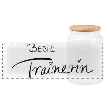 Beste Trainerin - Panorama Keksdose mit Holzdeckel - Weiß - Vorne