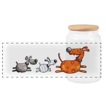 Three funny dogs - dog - team - gift - cartoon - Panoramic Cookie Jar with Wooden Lid - white - Front