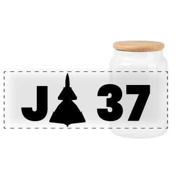 JA 37 Viggen - Boîte à biscuits avec couvercle en bois - blanc - Devant
