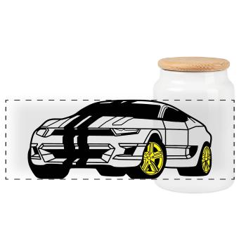 Sports Car - Sports Car - Coupé - Panoramic Cookie Jar with Wooden Lid - white - Front