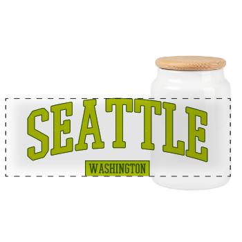 Seattle Washington Lettering - Panoramic Cookie Jar with Wooden Lid - white - Front
