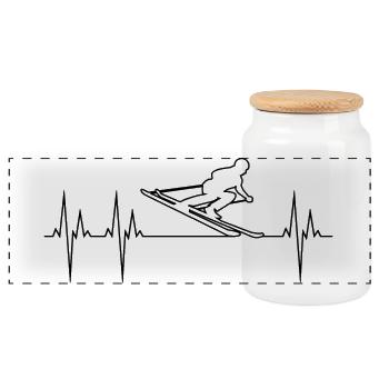 Alpine Skiing Grand Slalom Electrocardiogram ECG Ski - Panoramic Cookie Jar with Wooden Lid - white - Front