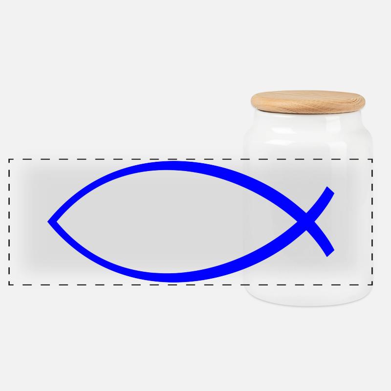 Ichtus Fisch dunkelblau - Panorama Keksdose mit Holzdeckel - Weiß