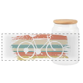 Regenbogen gestreiftes Fahrrad - Panorama Keksdose mit Holzdeckel - Weiß - Vorne