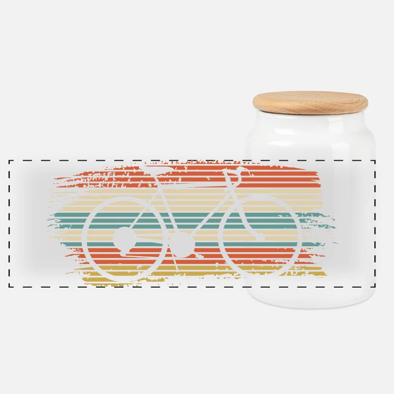 Regenbogen gestreiftes Fahrrad - Panorama Keksdose mit Holzdeckel - Weiß